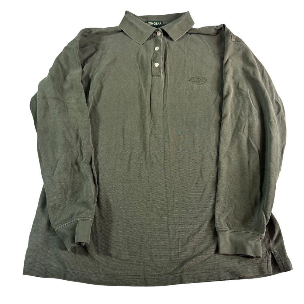 Vintage Land Rover Gear Polo Shirt XL Green Long Sleeve 100% Cotton Rugby Casual